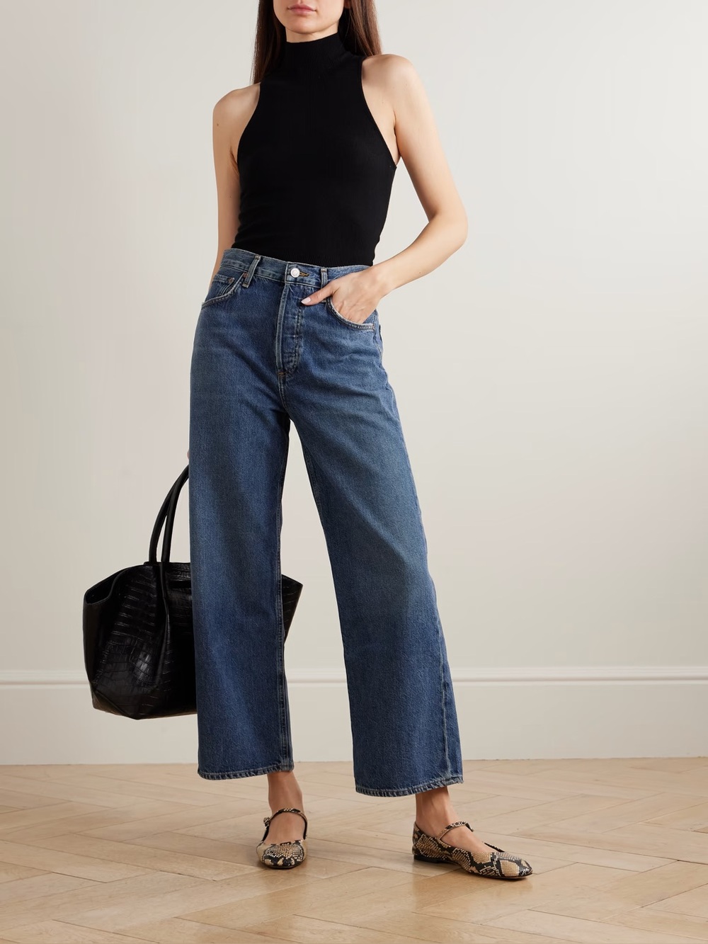 AGOLDE Ren Dark Blue Wide Leg Size 26 High Rise Casual Minimalist Denim Chic